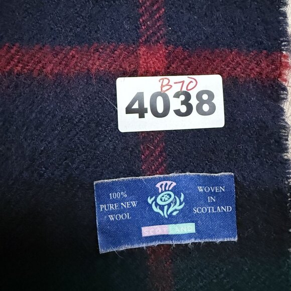 Women's Wrap Scarf Scotland Wool Blue Green Plaid Fringe Holiday Winter Shawl - Picture 2 of 4